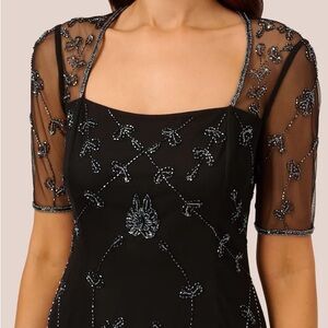 Adrianna Papell Black Beaded Midi Dress